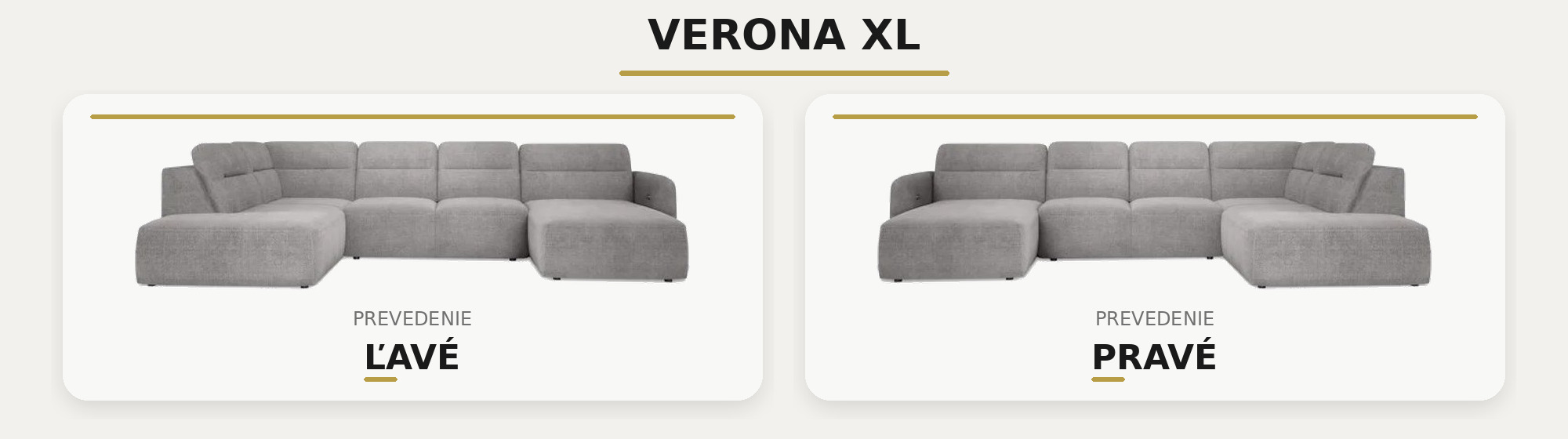 Sedacia súprava v tvare U VERONA XL svetlosivá porovnanie ľavého a pravého prevedenia